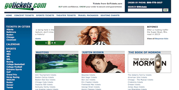 screenshot of GoTickets.com